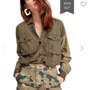Free People Olive cargo pocket button down shirt